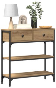 vidaXL Κονσόλα Οξιά 72,5x25x75 cm Ξύλο Μηχανικής Κατασκευής & Χάλυβας