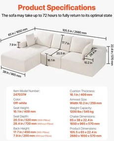 VEVOR Modular Sectional Sofa L Shaped Cloud Couch with Chaise and Cushion Beige