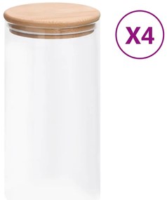vidaXL Βάζα 4 τεμ. 1200 ml Γυάλινα με Καπάκι από Μπαμπού