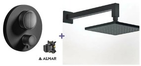 Almar Black matt Ανακλινόμενη κεφαλή 20εκ+Thermo-Core Push Θερμοστατικός μίκτης εντοιχισμού+κιτ εντοιχισμού