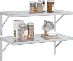vidaXL Ράφια Τοίχου 2 τεμ. Ασημί 75x40 εκ. Ανοξείδωτο Ατσάλι