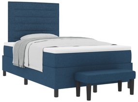 vidaXL Κρεβάτι με Στρώμα & Πάγκο Μπλε 120x200 εκ. Ύφασμα