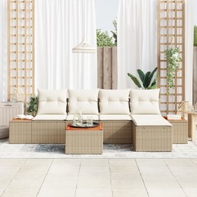 vidaXL Σετ Καναπέ 6 Τεμαχίων με Μαξιλάρια Μπεζ Συνθετικό Ρατάν Ακακίας