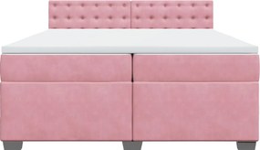 vidaXL Κρεβάτι Boxspring με Στρώμα Ροζ 200x200 εκ. Βελούδινο
