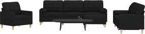 vidaXL Σαλόνι Σετ 4 Τεμαχίων Μαύρο Ύφασμα + Μαξιλάρια/Υποπόδιο