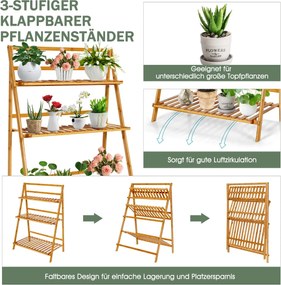 Costway Πολυλειτουργική Αναδιπλούμενη Βάση Φυτών 3 Επιπέδων από Μπαμπού HZ10037NA