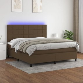 Κρεβάτι Boxspring με Στρώμα &amp; LED Σκ.Καφέ 160x200εκ. Υφασμάτινο