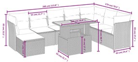 vidaXL Σετ Σαλονιού Κήπου 9 τεμ. Γκρι Συνθετικό Ρατάν με Μαξιλάρια