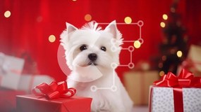 Intra Συλλεκτικό Ξύλινο Παζλ Plywood  4mm - Λευκό σκυλί Westie με κόκκινα κουτιά δώρου Σε Ξύλινο Κουτί - Διαστάσεις: 10x10 cm – 25 κομμάτια