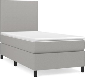 vidaXL Κρεβάτι Boxspring με Στρώμα Ανοιχτό Γκρι 90x190 εκ. Υφασμάτινο