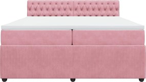 vidaXL Κρεβάτι Boxspring με Στρώμα Ροζ 200x200 εκ. Βελούδινο