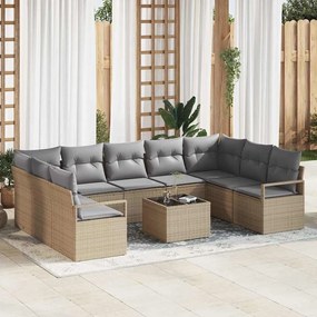 vidaXL Σετ Καναπέ Κήπου 10 pcs Μπεζ Πολυ ράταν