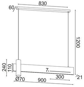 ΚΡΕΜΑΣΤΟ ΦΩΤΙΣΤΙΚΟ LED 1XGU10+ 18W LED 3000K 1440LM ΑΠΟΧΡ.ΜΑΥΡΟΥ ΜΑΡΜΑΡΟΥ ΜΕΤ/ΚΟ 90Χ7ΧΗ120CM LINEA - 1.5W - 20W - DCR21LEDP90B