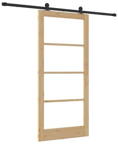 vidaXL Συρόμενη Πόρτα Χειροκίνητος Καφέ 93 x 202 cm Ξύλο και μέταλλο