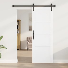 vidaXL Συρόμενη Πόρτα με Σετ Υλικών Λευκή 73.5 x 198.5 εκατοστά Συμπαγής Ξύλο Πεύκου