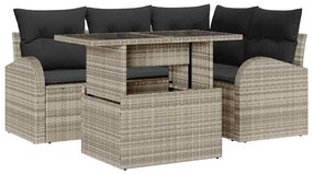 vidaXL Σετ Καναπέ Κήπου με μαξιλάρι 5 pcs Ανοιχτό γκρι Πολυ ράταν
