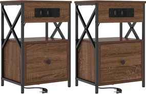 vidaXL Κομοδίνο 2 pcs Καφέ δρυς 40 x 31 x 60 εκ. Επεξεργασμένο ξύλο