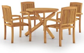 vidaXL Σετ Τραπεζαρίας Κήπου 5 Τεμαχίων από Μασίφ Ξύλο Teak