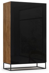 Ντουλάπα Elyria A105, Γυαλιστερό μαύρο, Artisan βελανιδιά, 200x120x60cm, 122 kg, Πόρτες ντουλάπας: Με μεντεσέδες | Epipla1.gr