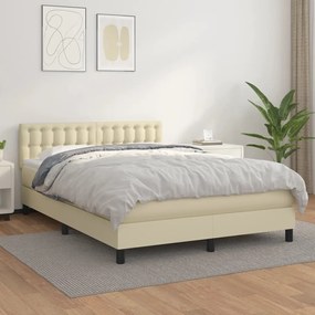 vidaXL Κρεβάτι Boxspring με Στρώμα Κρεμ 140x190εκ. από Συνθετικό Δέρμα
