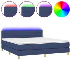 vidaXL Κρεβάτι Boxspring με Στρώμα &amp; LED Μπλε 160x200 εκ. Υφασμάτινο
