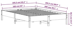 Σκελετός Κρεβατιού Χωρίς Στρώμα 160x200 εκ Μασίφ Ξύλο Πεύκου - Καφέ