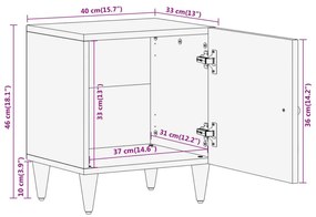 Κομοδίνα 2 τεμ. 40 x 33 x 46 εκ. από Μασίφ Ξύλο Μάνγκο - Καφέ