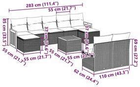 vidaXL Σαλόνι Κήπου Σετ 10 Τεμαχίων Μαύρο Συνθετικό Ρατάν με Μαξιλάρια
