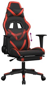 Καρέκλα Gaming Μασάζ Υποπόδιο Μαύρο/Κόκκινο από Συνθετικό Δέρμα - Μαύρο