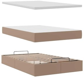 Οθωμανικό κρεβάτι με στρώμα &amp; LEDs Cappucino Faux Leather - Καφέ