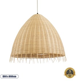 01743 GloboStar®  AQUATIC 01743 Boho Κρεμαστό Φωτιστικό Καμπάνα Μονόφωτο 1 x E27 IP20 Μπεζ Ξύλο - Μ60 x Π60 x Υ60cm