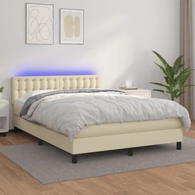 vidaXL Κρεβάτι Boxspring με Στρώμα &amp; LED Κρεμ 140x200 εκ. Συνθ. Δέρμα