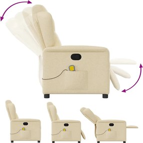 vidaXL Πολυθρόνα Μασάζ Ανακλινόμενη Κρεμ Υφασμάτινη