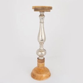Κηροπήγιο Ξύλινο-Μεταλλικό Ασημί-Natural 15x51εκ. ESTHETI 752-23027