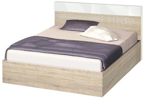 Κρεβάτι ξύλινο διπλό Dalia High Σόνομα/Λευκό γυαλιστερό με ΔΩΡΟ ορθοπεδικό στρώμα, 160/200, 204/90/164 εκ., Genomax