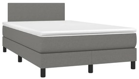 vidaXL Κρεβάτι Boxspring με Στρώμα & LED Σκ.Γκρι 120x200 εκ Υφασμάτινο