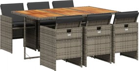 vidaXL Σετ Τραπεζαρίας Κήπου 7 τεμ. Γκρι Συνθ. Ρατάν με Μαξιλάρια