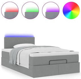vidaXL Οθωμανικό κρεβάτι με στρώμα & LEDs Ανοιχτό γκρι Ύφασμα