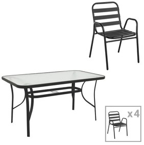 Σετ κήπου - Τραπεζαρία Sussie - Ensure 5 τεμ. μέταλλο - γυαλί μαύρο 140x80x70 εκ. 140x80x70 εκ.