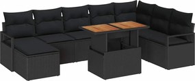 vidaXL Σετ Καναπέ Κήπου με αποθήκευση 9 pcs Μαύρο Πολυ ράταν