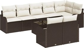 vidaXL Σετ Καναπέ Κήπου με μαξιλάρι 9 pcs Καφέ και λευκό Πολυ ράταν