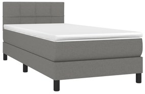 vidaXL Κρεβάτι Boxspring με Στρώμα &amp; LED Σκ.Γκρι 90x200 εκ. Υφασμάτινο