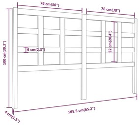 Κεφαλάρι Κρεβατιού Μαύρο 165,5x4x100 εκ. από Μασίφ Ξύλο Πεύκου - Μαύρο