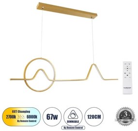 Κρεμαστό Φωτιστικό Οροφής LED CCT 67W Αλουμίνιο WINDY Globostar -61293-Χρυσό 61293