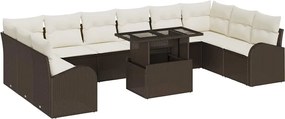 vidaXL Σετ Καναπέ Κήπου με μαξιλάρι 11 pcs Καφέ Πολυ ράταν