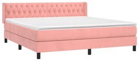 Κρεβάτι Boxspring με Στρώμα Ροζ 160x200 εκ. Βελούδινο - Ροζ