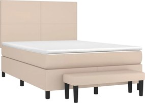 vidaXL Κρεβάτι Boxspring με Στρώμα Καπουτσίνο 140x190εκ.από Συνθ.Δέρμα