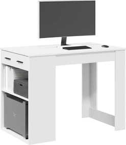 vidaXL Γραφείο με συρτάρι ράφι Λευκό 102x62x77,5cm Κατασκευασμένο ξύλο