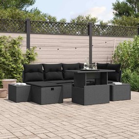 vidaXL Σετ Καναπέ Κήπου με μαξιλάρι 7 pcs Μαύρο Πολυ ράταν