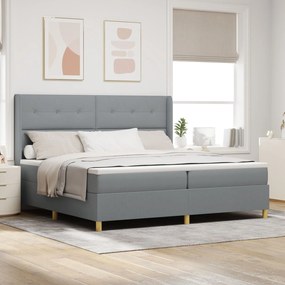 Κρεβάτι Box Spring με Στρώμα Ανοιχτό Γκρι 200x200 εκ. Ύφασμα